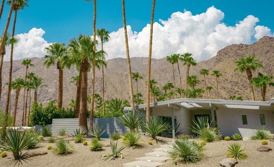 mid century modern style home in a palm springs neighborhood